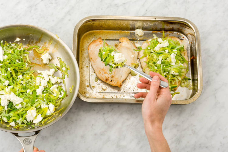 Put your leek and feta mixture on the chicken and grill