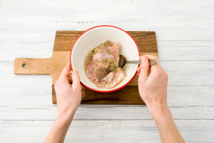 Coat your chicken in the lemon juice and oregano