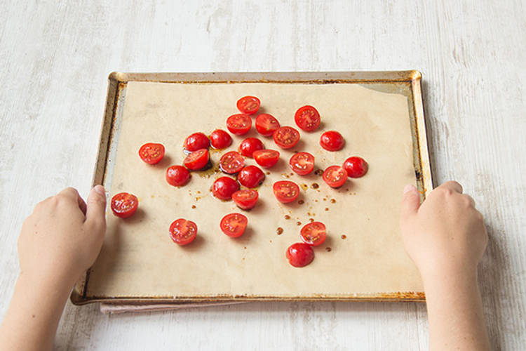 Bake the cherry tomatoes