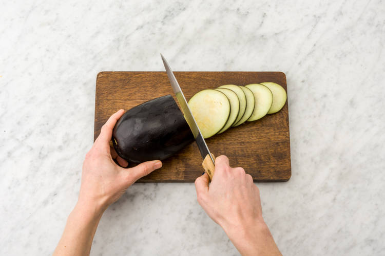 Slice the aubergine