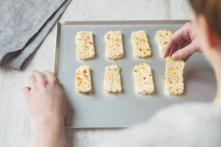 Put the halloumi on a baking tray