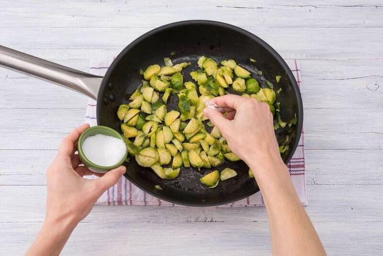 Sauté the Brussels sprouts