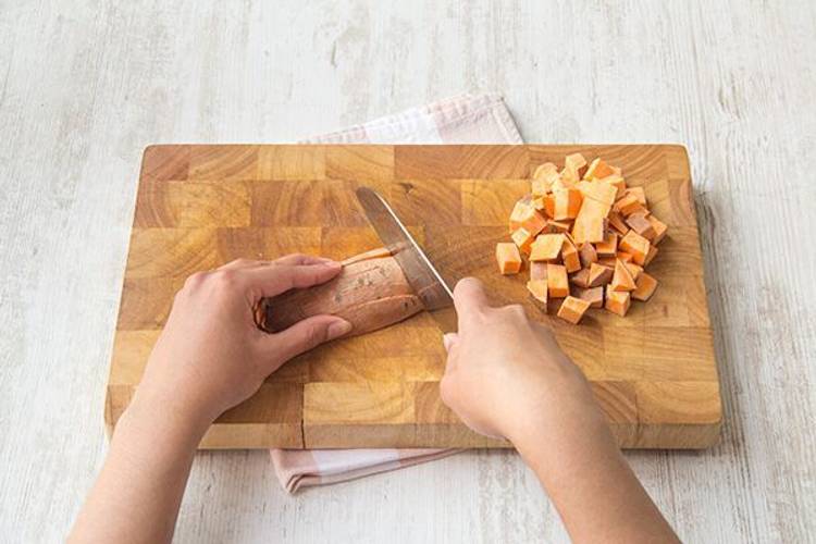 Prep and roast the sweet potatoes