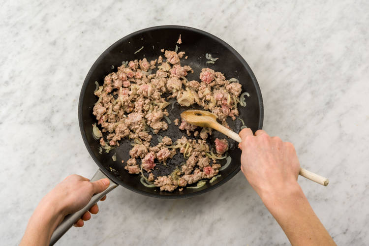Cook mince and brown onion