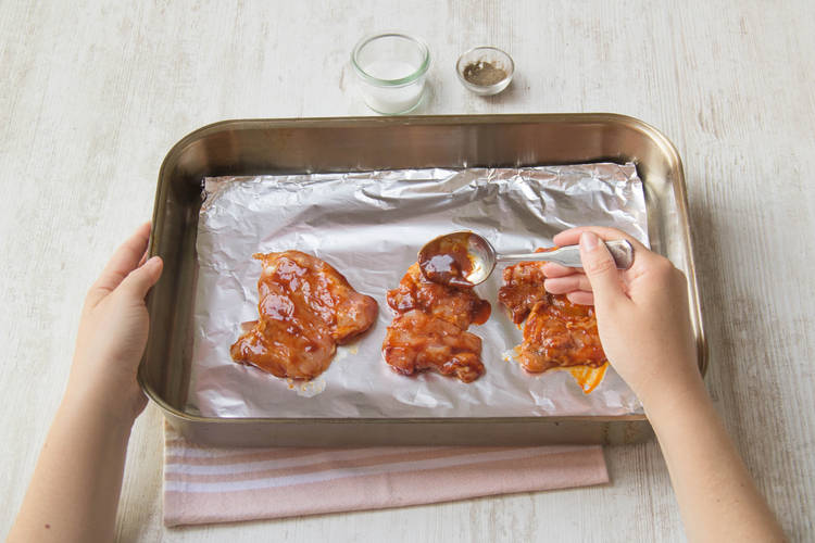 Coat the chicken in the BBQ sauce
