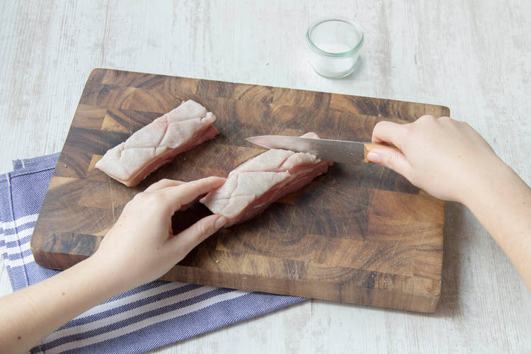 Criss-Cross the pork fat