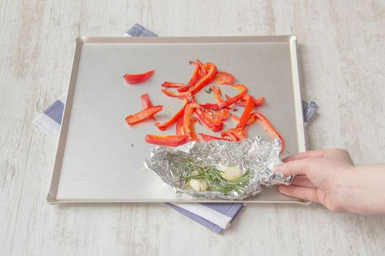 Roast the peppers and garlic