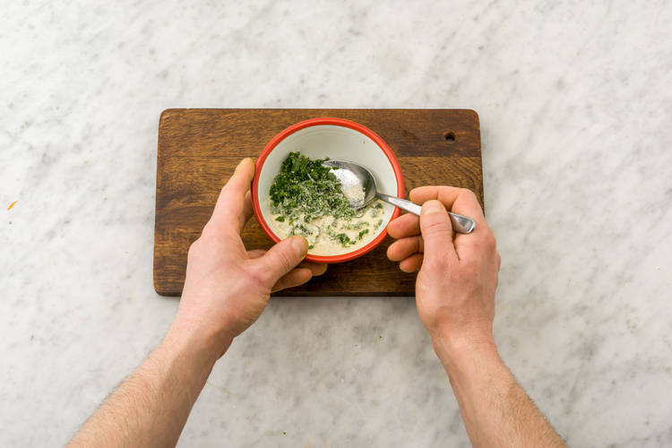 Combine the herb and breadcrumbs