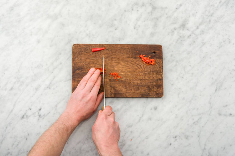 Finely chop the chilli