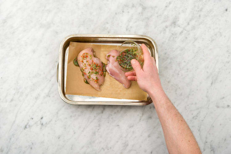 Pour the mixture over the chicken breasts