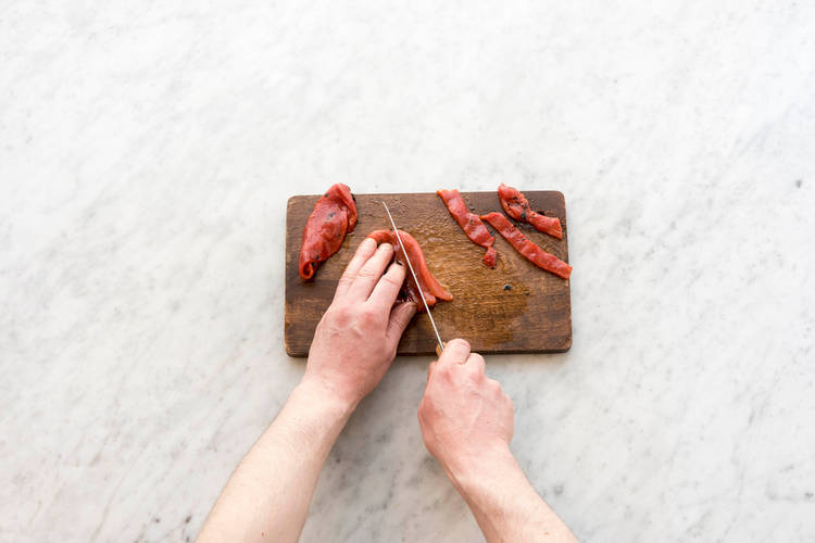 Paprika Antipasti zerkleinern
