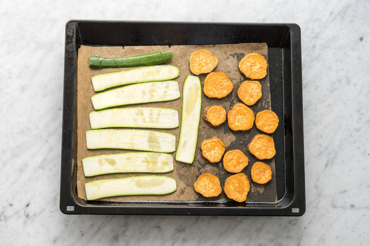 Bake the sweet potato & zucchini