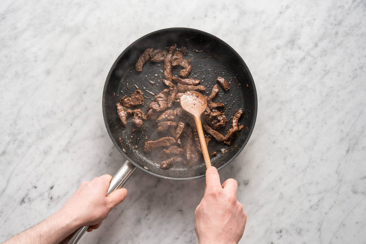 Brown the beef strips