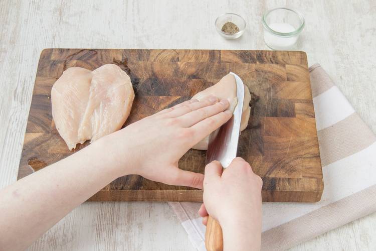 Butterfly the chicken breasts