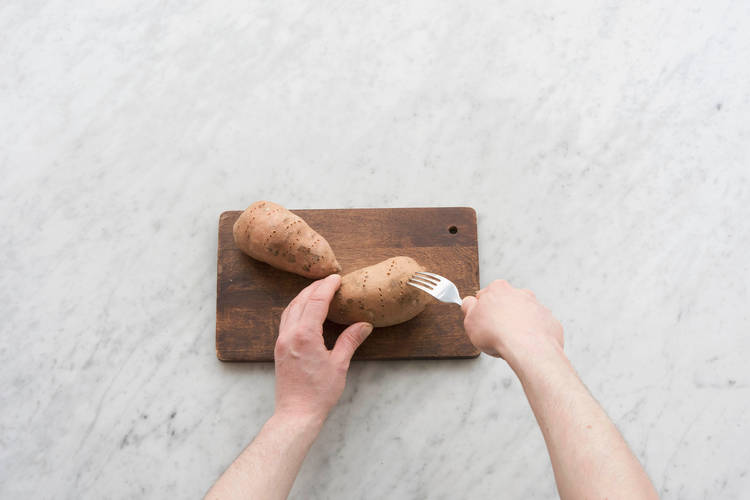 Pierce the sweet potatoes
