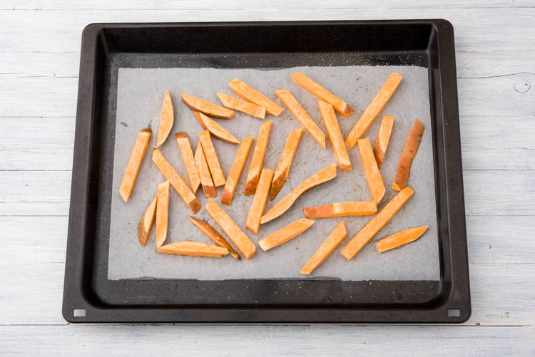 Bake the sweet potato fries