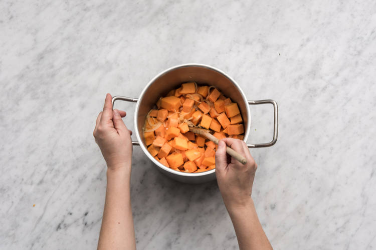 Cook the pumpkin & sweet potato