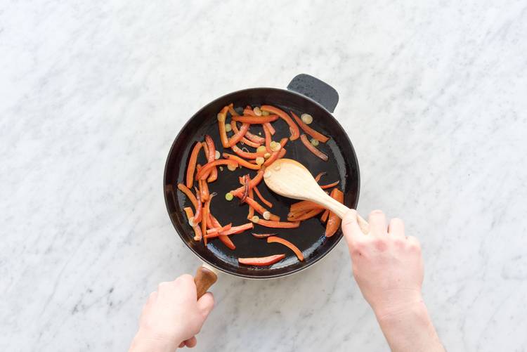 Cook the peppers and scallions