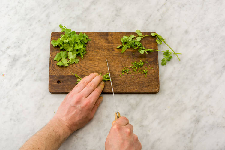Chop the coriander stalks