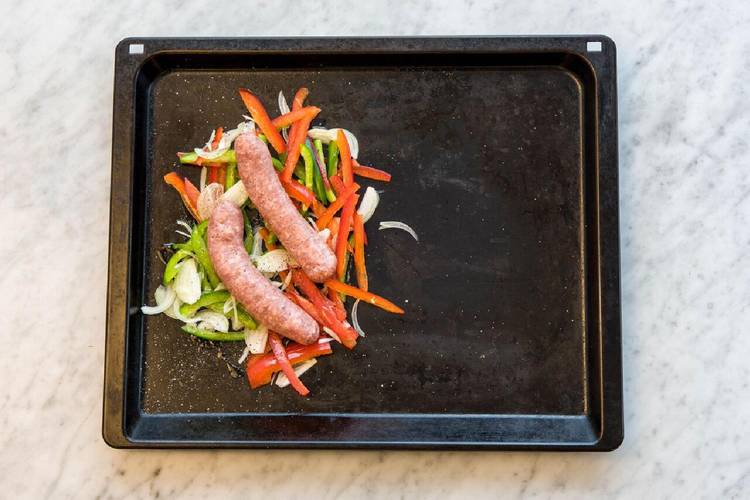 Roast the veggies and sausages