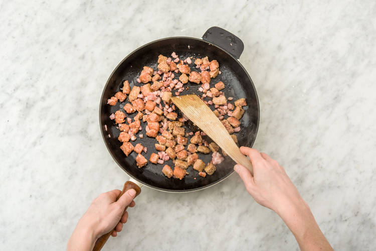 Cook the chorizo and pancetta