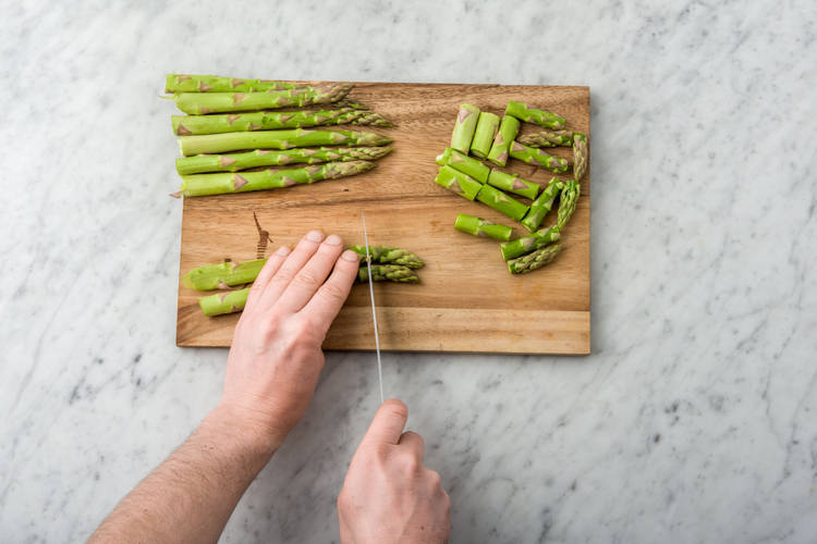 Chop the asparagus spears