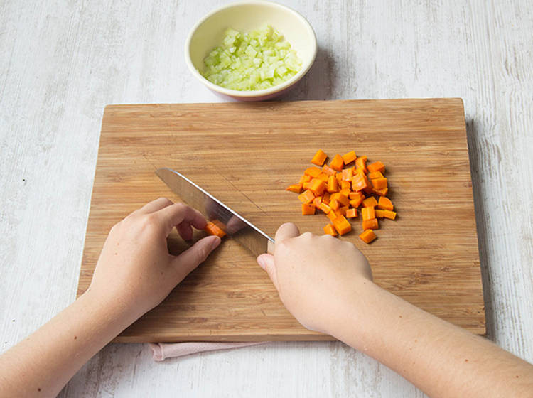 Finely dice the carrot