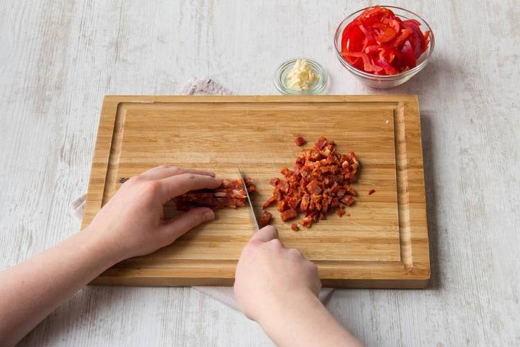 Dice the chorizo
