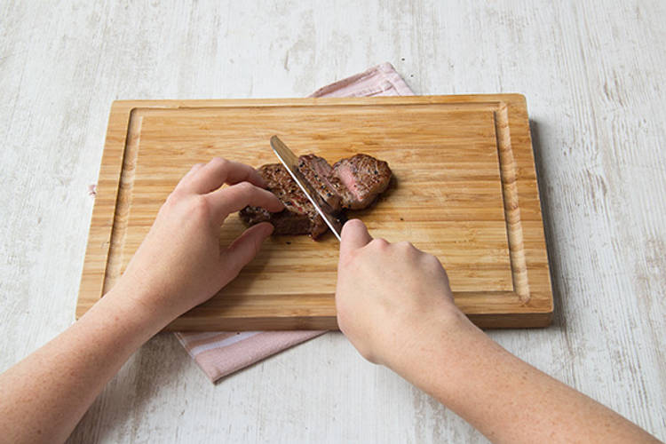 Thinly slice the steak against the grain