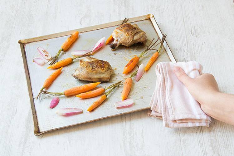 Roast the chicken and veggies