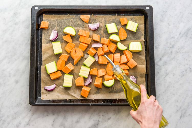 Prepare the veggies for baking