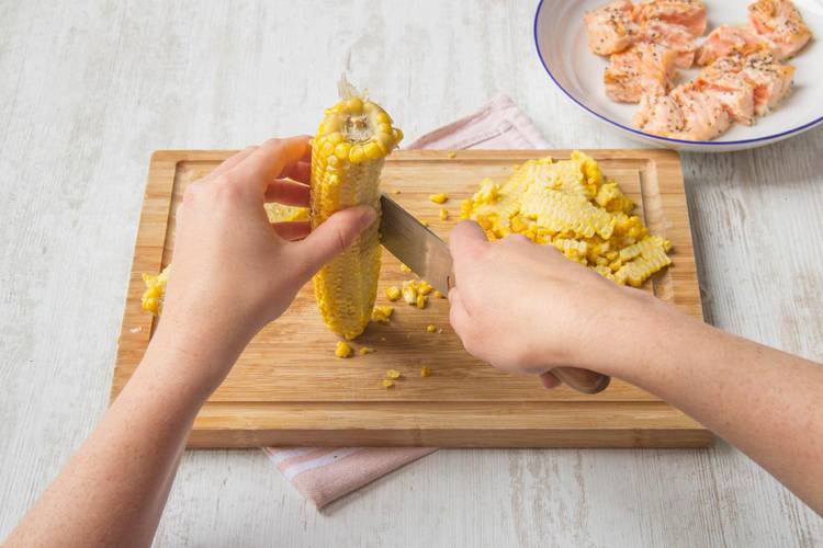 Slice the corn kernels off the cob