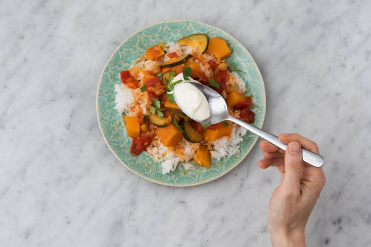 Top with the Greek yoghurt & coriander