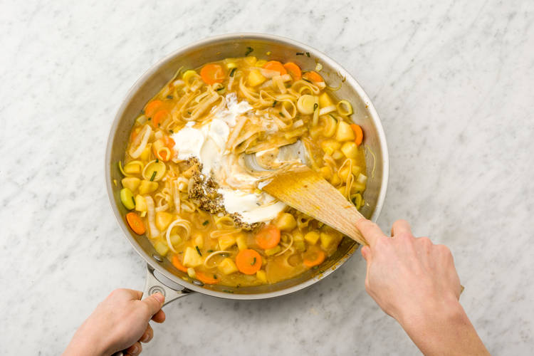 Stir in creme fraiche.