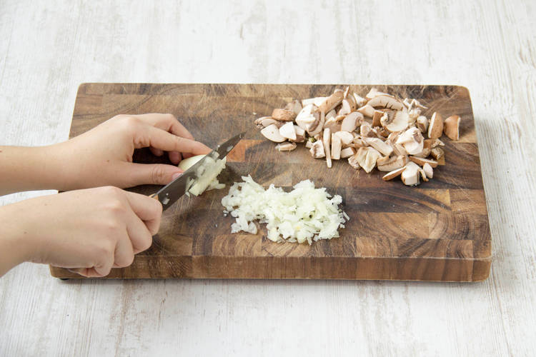 Chop the mushrooms and the onion