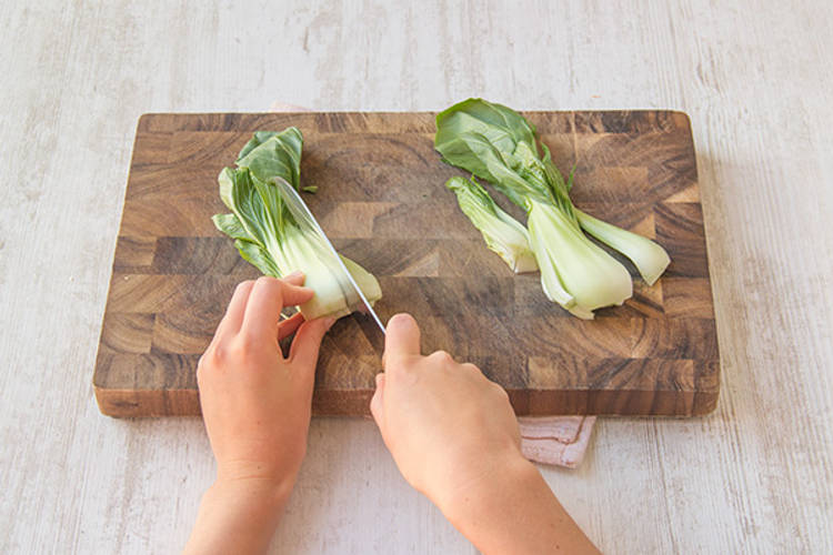 Trim and quarter the bok choy