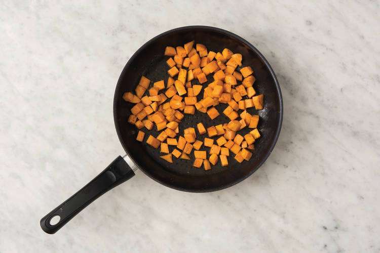 Cook the garlic-sweet potato