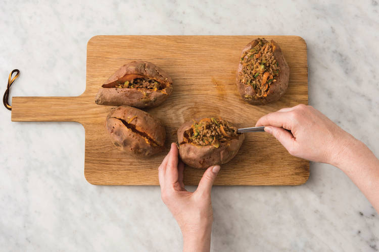 Finish the loaded sweet potatoes