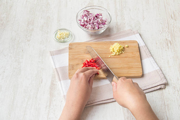 Cut the veggies with a knife