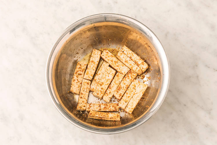 Coat the tofu