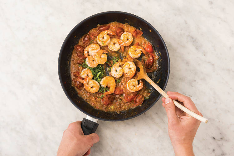 ADD THE PASTA & PRAWNS