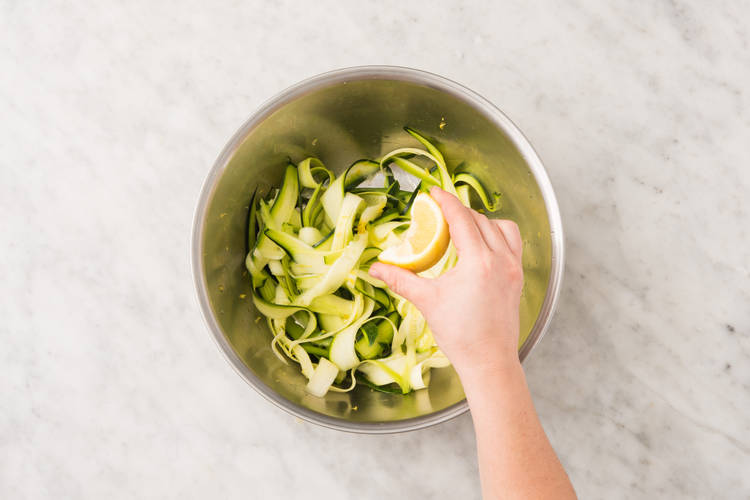 Marinate Zucchini and Rinse Shrimp