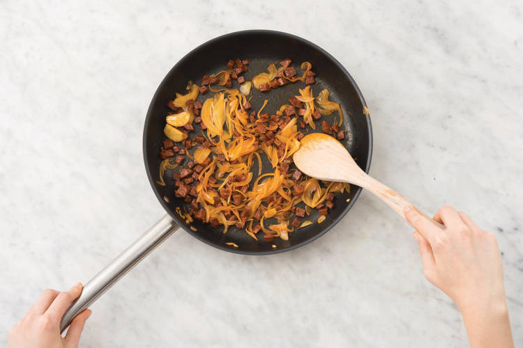 COOK THE CHORIZO & ONION