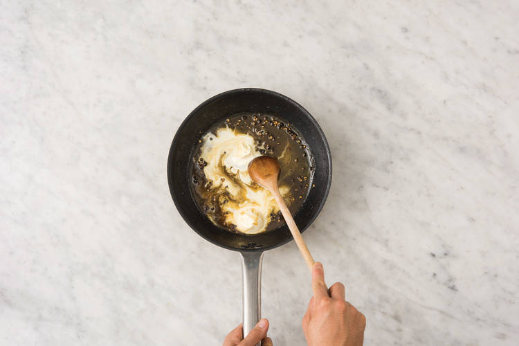 Make the peppercorn sauce