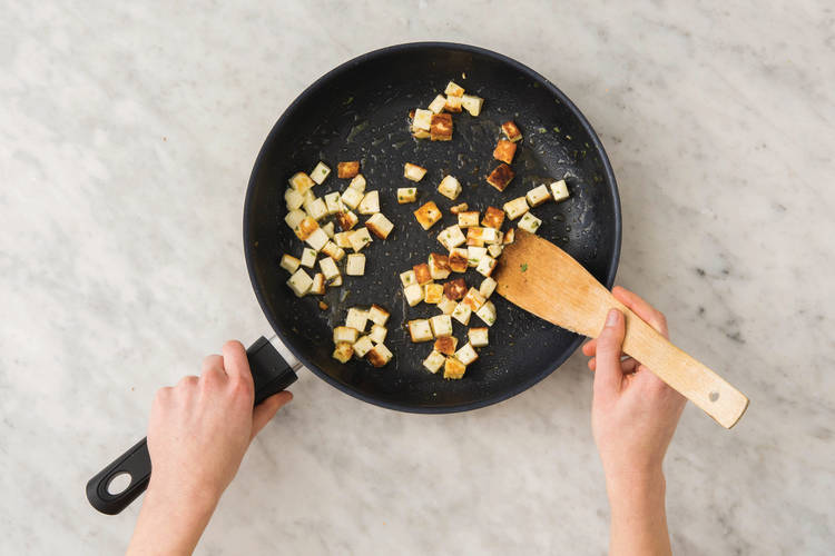 Fry the basil haloumi