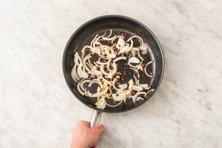 Cook the bacon and veg