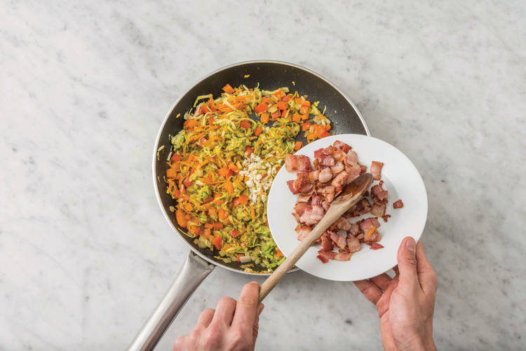 COOK THE BACON & VEGGIES