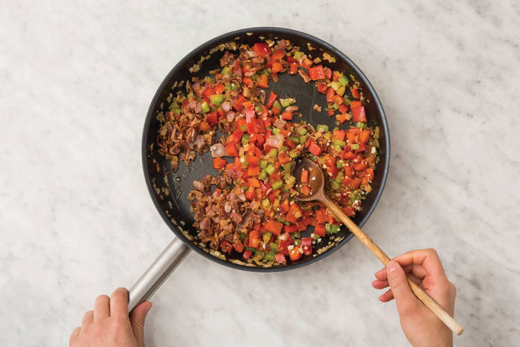 COOK THE BACON & VEGGIES