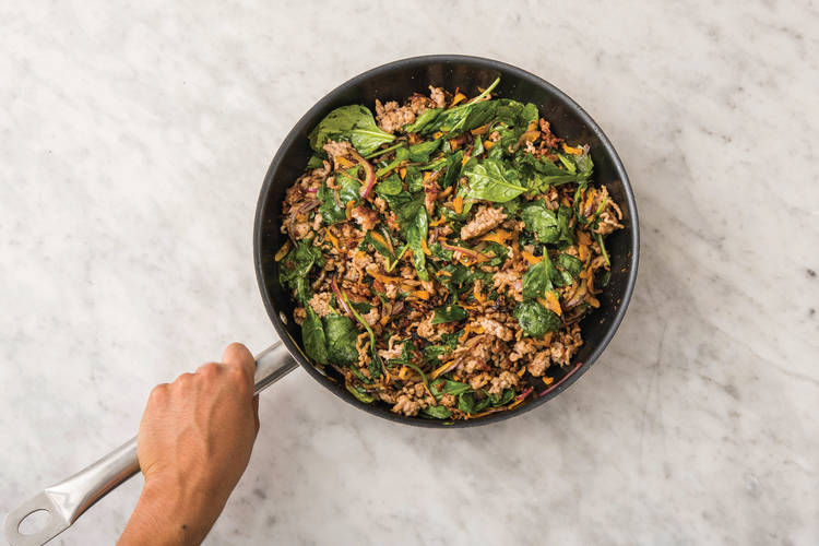 COOK THE VEGGIES AND PORK