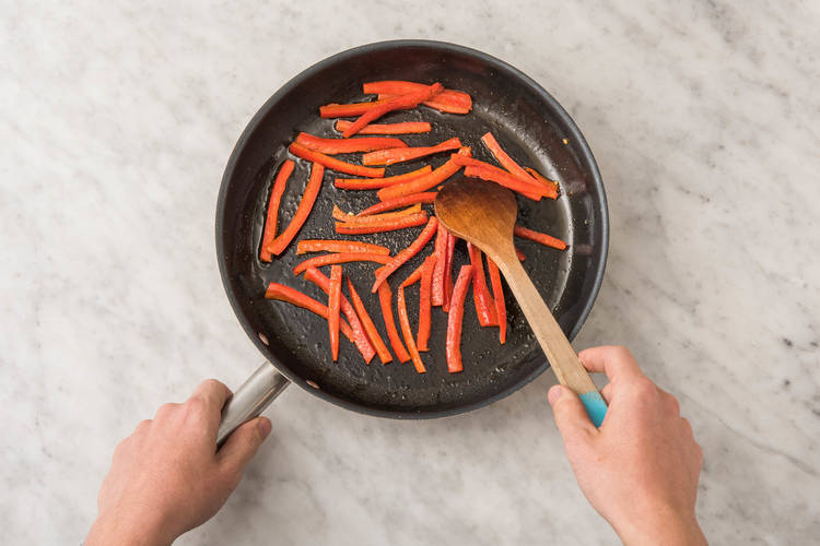 COOK PEPPERS AND PREP SAUCE